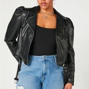 Plus Size Puff-Sleeve Moto Jacket
